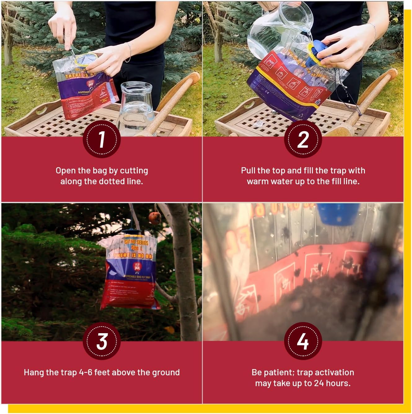 1 Fly Jail Large Bag - Outdoor Disposable Fly Trap | Pre-Baited with Flies Inn Attractant | Outdoor Fly Catcher; RECYCABLE (4 Pack, 1)