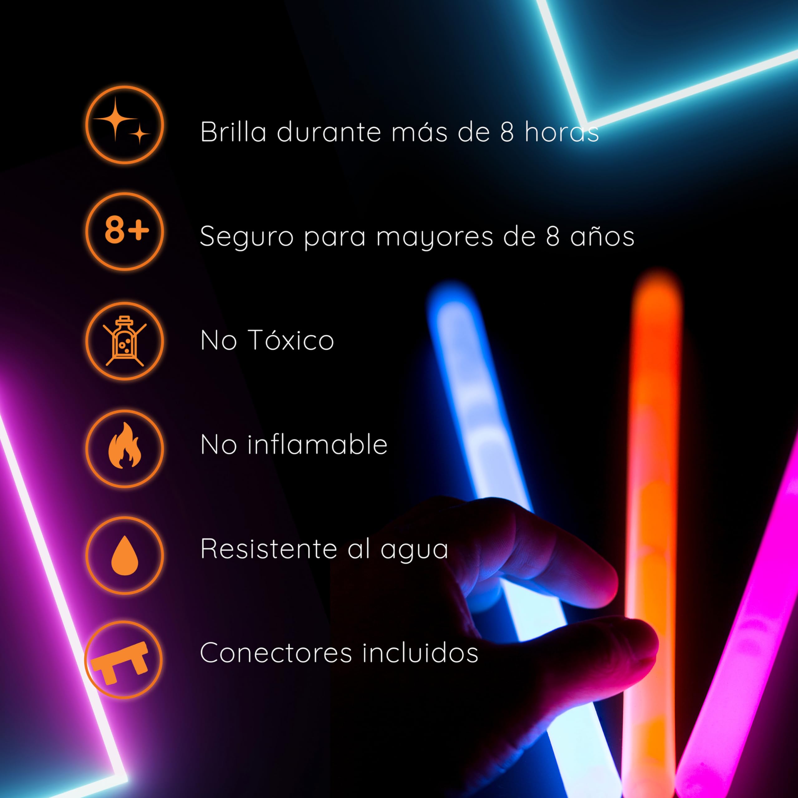 Glow Fever 8” (20.3cm) Barras Luminosas Fluorescentes - 1200 Uds Glow Sticks Bulk - Pulsera Luminosa Multicolor para Cumpleaños, Halloween y Boda - Accesorio de Fiesta