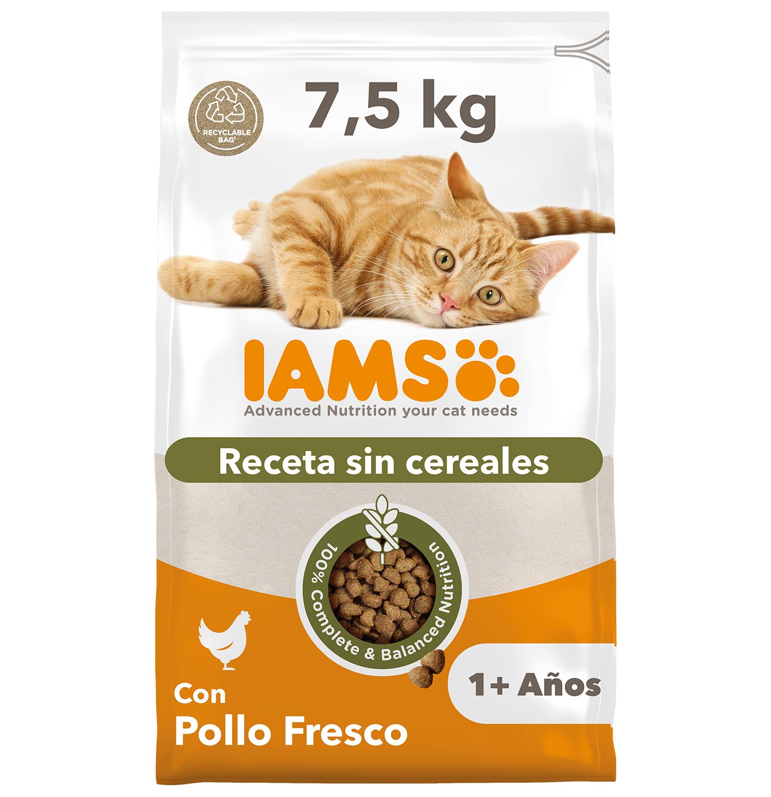 IAMS Alimento Sin Cereales para Gatos Adultos, Pollo Fresco, 7,5kg