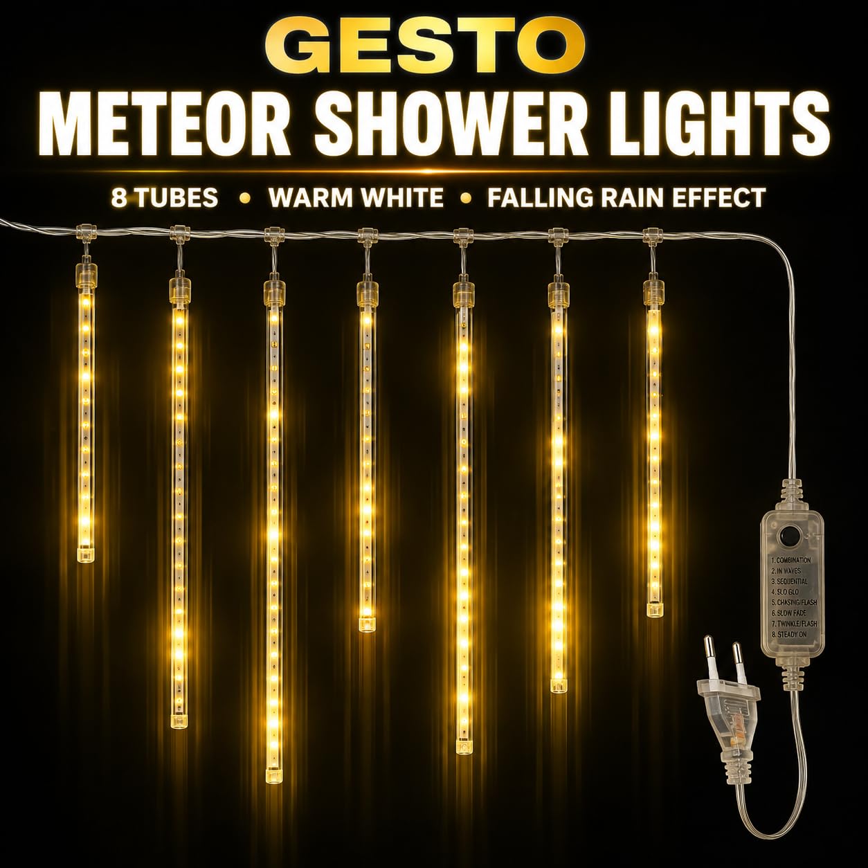 Gesto Meteor Shower LED Lights - Falling Rain Decor -4