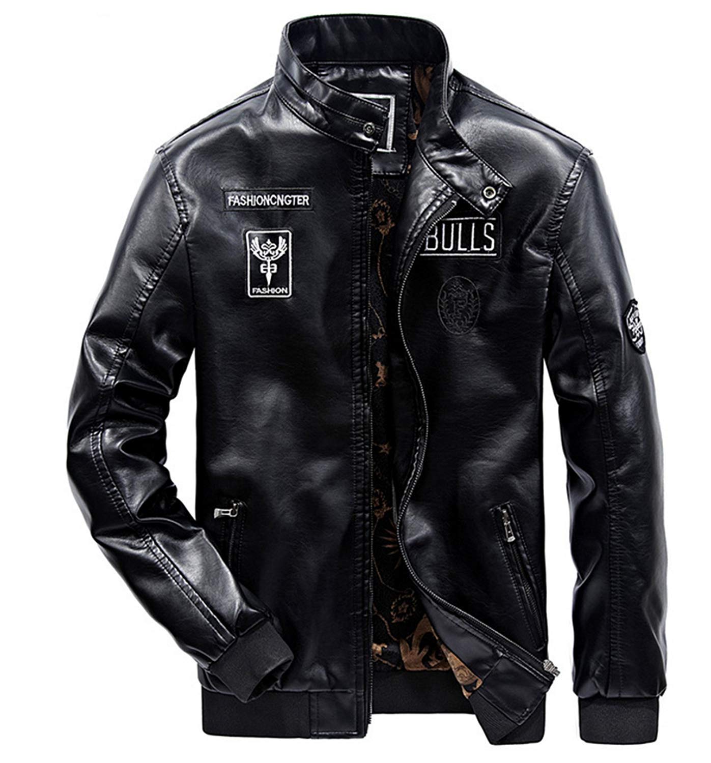 Huixin Męska wiatroszczelna kurtka zimowa ze skóry PU ciepła skóra PU kurtka motocyklowa streetwear kurtka motocyklowa odzież wierzchnia skórzana kurtka, Czarny, XXL
