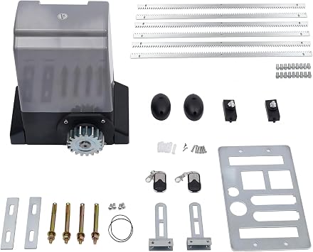 Automatic Sliding Gate Opener Motor Kit, 550W 2700lb Automatic Rolling Driveway Door Motor Electric Opener Security System Slide Gate Motor Kit with 2 Remote Controls&6X 1m M12 Rails for Sliding Gate