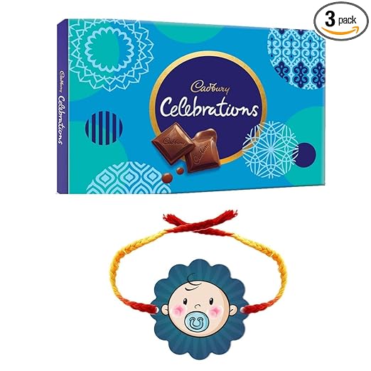 YaYa Cafe Rakhi Gifts Combo for Brother Cadbury Celebrations Assorted Chocolate Gift Pack with Cute Baby Boy Printed Rakhi - 186.6g