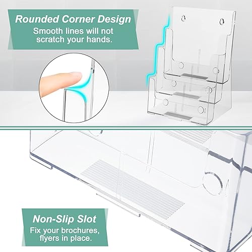 Miniatura 4 de Argvey Soporte acrílico para folletos de 8.5 x 11 pulgadas, soporte de literatura transparente de 3 niveles con divisor extraíble para folleto