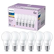 Philips LED E27, confezione da 6 lampadine, equivalente a 60 W, lampadine LED smerigliate, Plastica, Luce Bianca Calda 2700K, LED a risparmio energetico con lunga durata