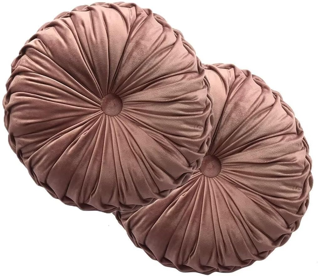 2 Pack Round Throw Pillow Velvet Pumpkin Pleated Handmade Velvet Floor Pillows Cushions Soft Home Decoration for Couch Chair Bed Car Burgundy