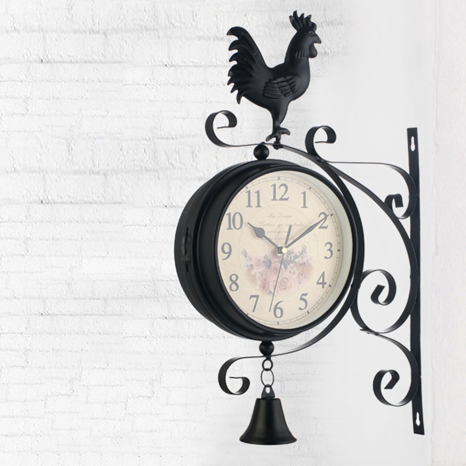 Syfunlv Bahnhofsuhr,Doppelseitige Retro-Uhr, Runde Antike Wanduhr, Nostalgie wasserdichte Wanduhr, Bahnhofsuhr im Eisendesign mit arabischen Ziffern,für Bahnhof Korridoren Gärten Wohnzimmer (Style 4)