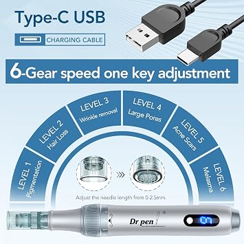 Dr. Pen M7S Wireless Microneedling Pen Skin Care Tool Kit with 11, 16, 24, 36 Pin Cartridges Silver