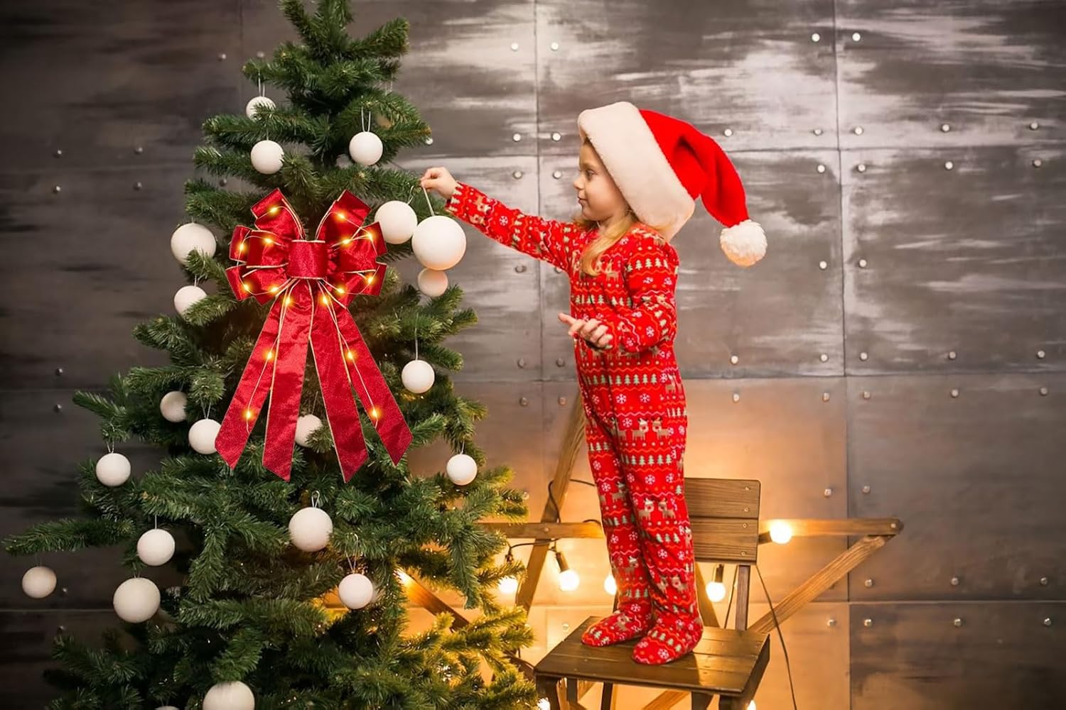 Large Christmas Wreath Bow LED Light Christmas Bright Red Velvet Ribbon Bows for Wreaths, Tree Topper Bows for Xmas Home Indoor Outdoor Party Decoration Wreath Ornament Supplies - Image 4