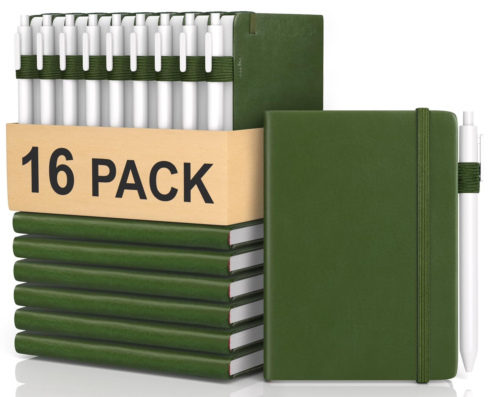 Lot de 116 petits carnets de poche pour homme et femme – Carnet de notes ligné à couverture rigide avec stylos pour le travail, les affaires, les voyages, les fournitures de bureau (vert forêt)