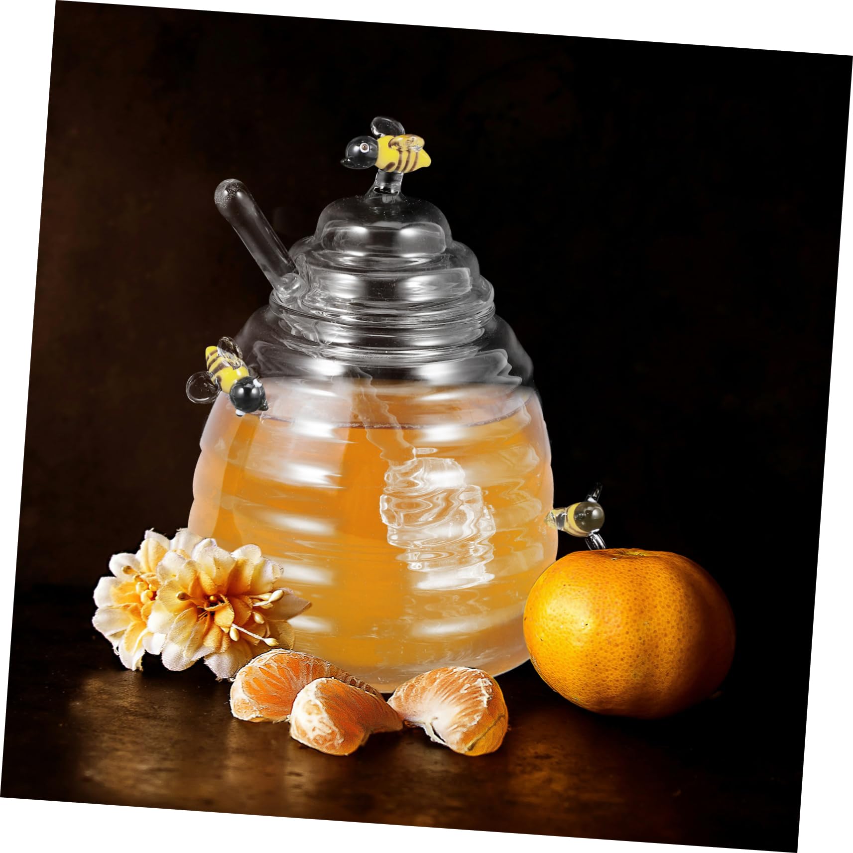 PRETYZOOM 1Set Glass with Dipper Transparent Storage Container for Honey Syrup Dispenser Includes Lidded Design Compact Lightweight for Easy Outdoor Use