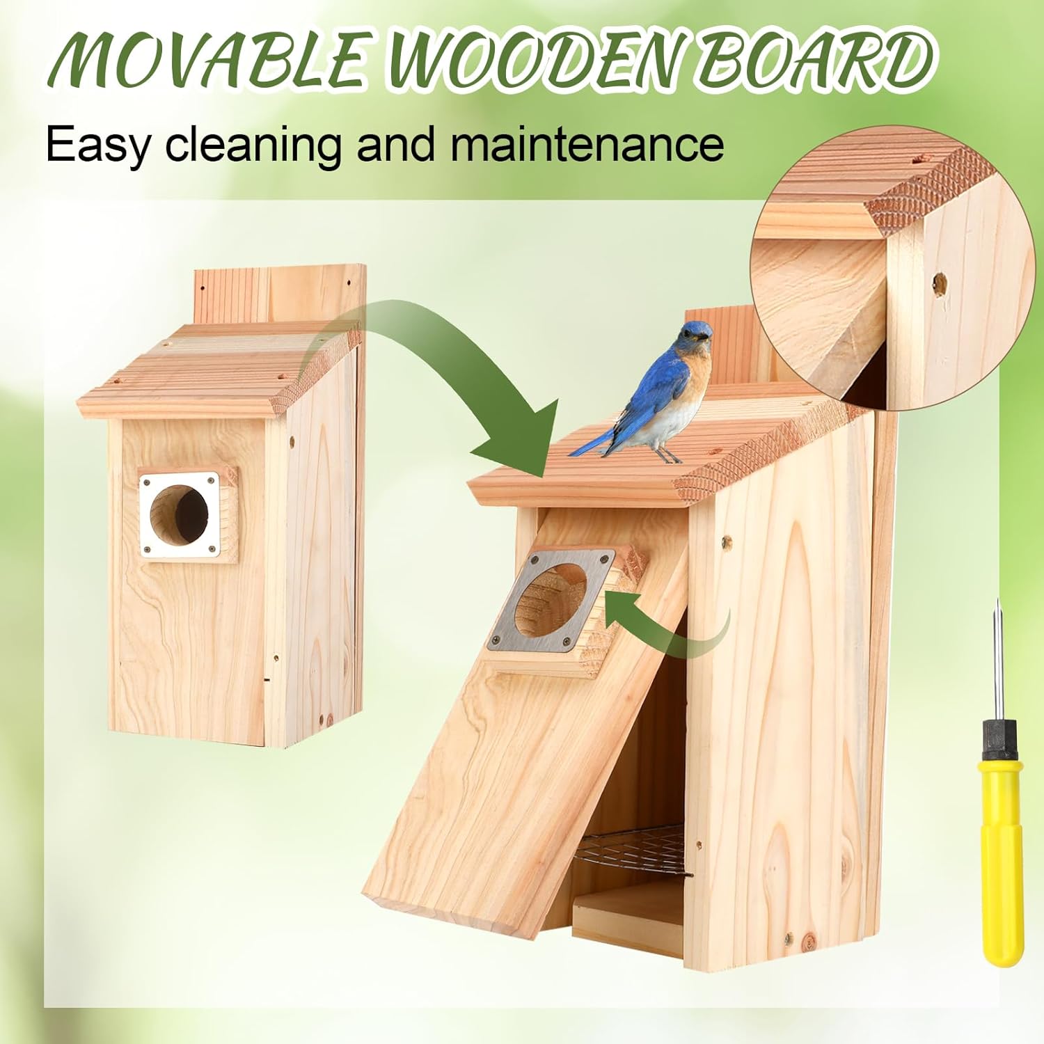 4-Pack Bird Houses for Outside with Metal Predator Guard, Birdhouses for Outdoors for Bluebird, Wren, Swallow, Finch - Natural Wood