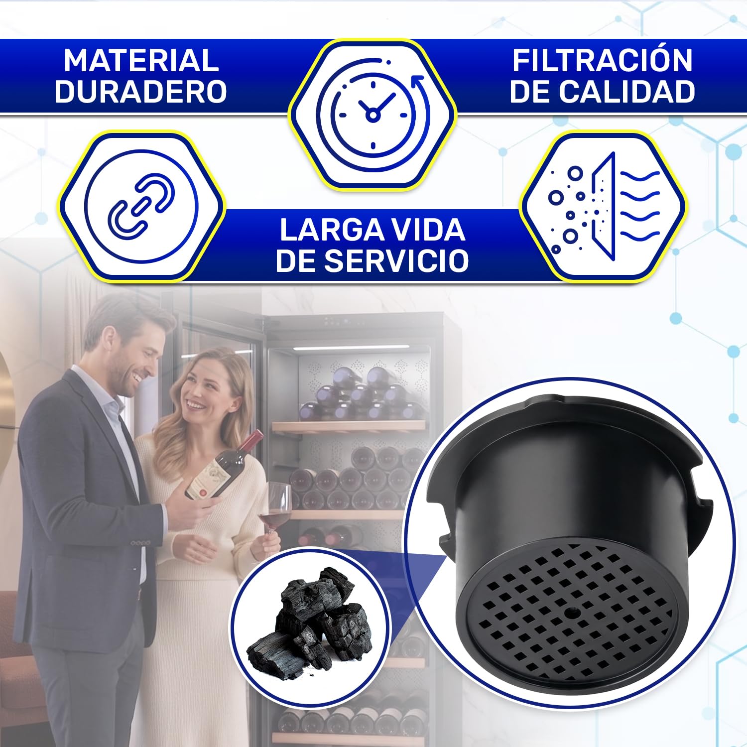 2 Piezas Filtro Carbon Activo Frigorifico Vinoteca Ø 51 mm con Código Original 7433243 7440999 9192811 para Liebherr 9447050 para Miele 467217 606509 para Bosch - MONTERAL