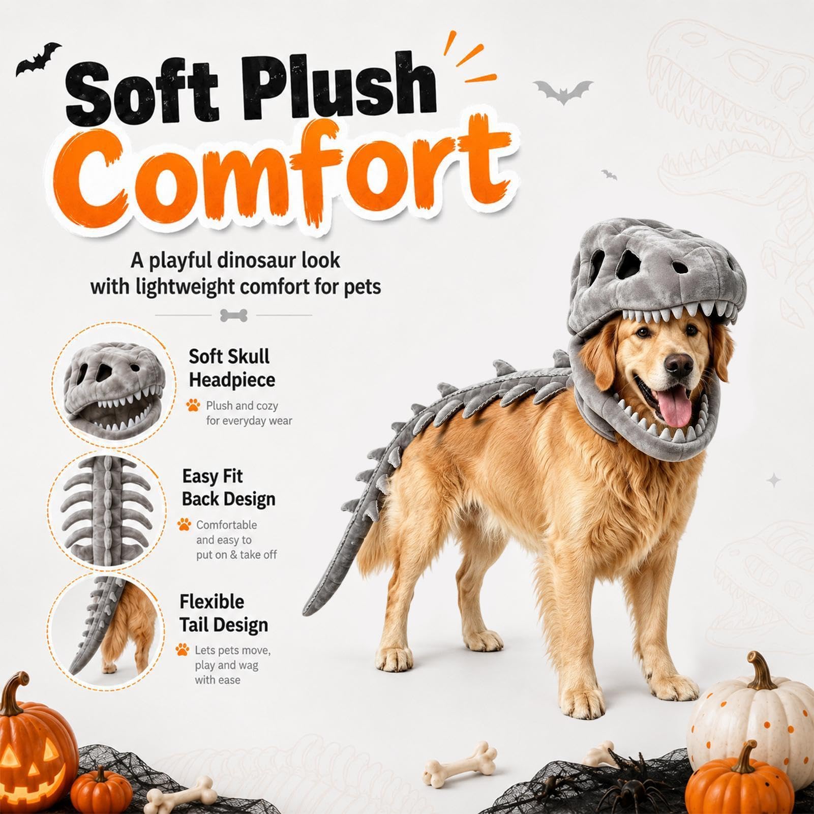 Costume da scheletro per cani, da dinosauro, per cosplay, 100 cm