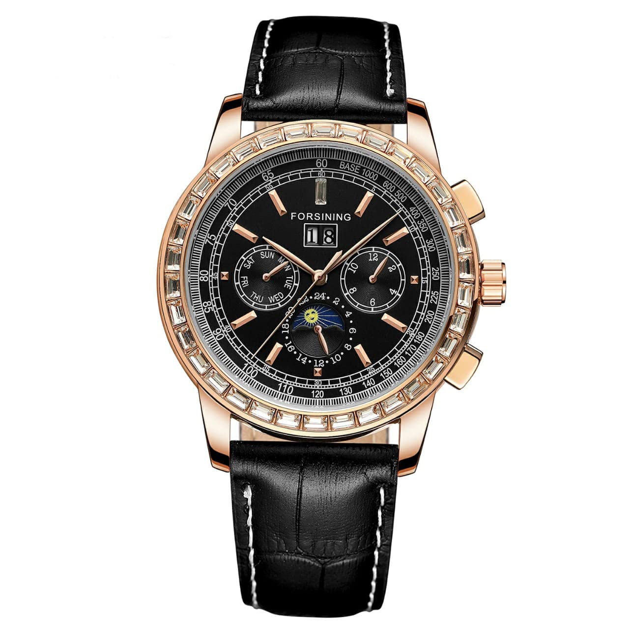 FORSINING Black Dial Automatic Mechanical Business Day Date Moon Phase Wrist Watch for Men (B0C3MXHH2V) Amazon Price History, Amazon Price Tracker