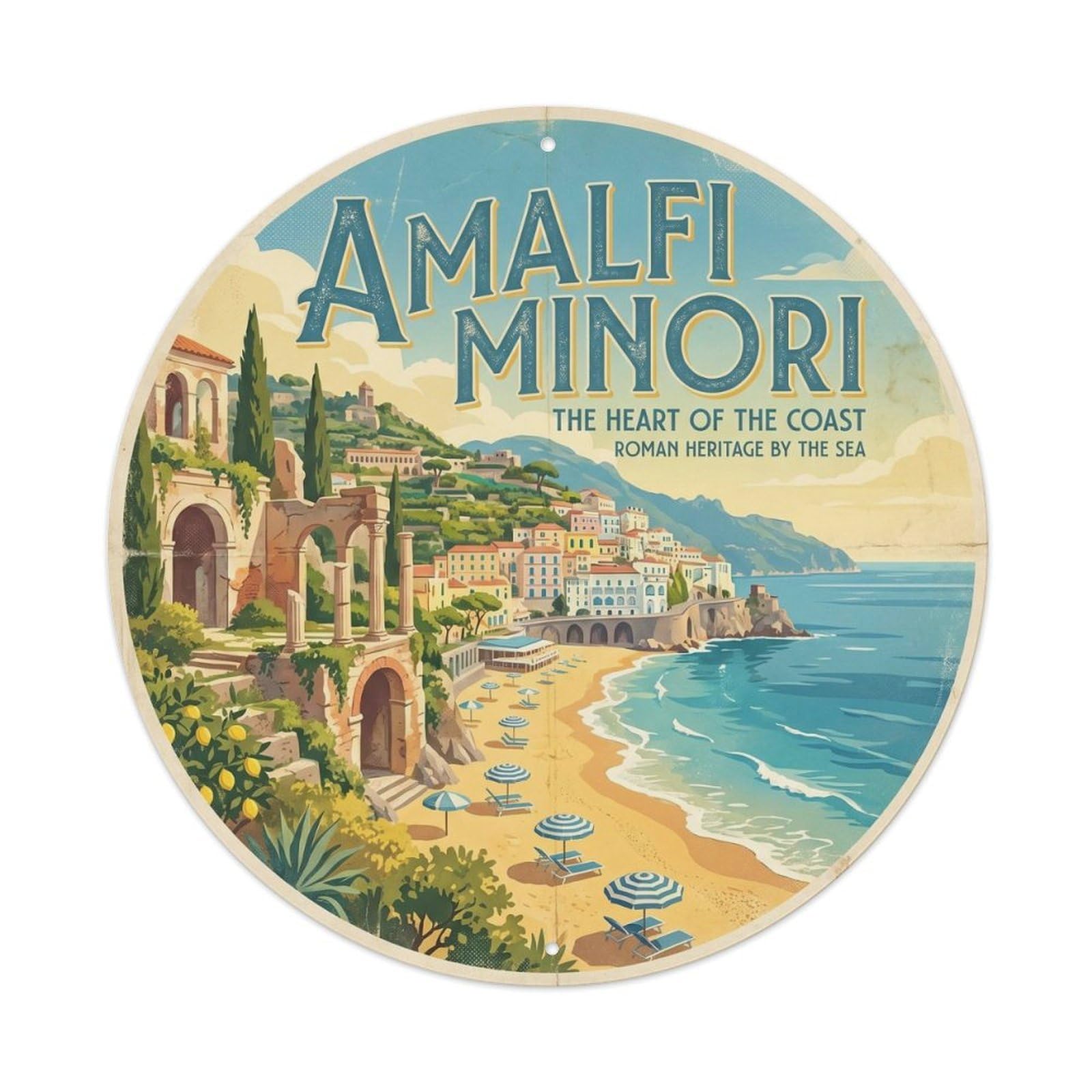 Retro Amalfi Italy Minori Landmark Travel Metal Tin Sign