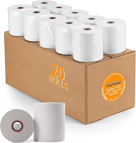 Rollos de papel térmico de 3 18 pulgadas x 230 pies, rollos de papel térmico PAPRMA para caja registradora para máquina de tarjetas de crédito (20