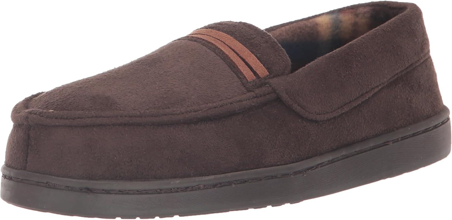 Chaps Boys' Moccasin Slipper House Shoe with Indoor/Outdoor Nonslip Sole Slipper, Brown, Large