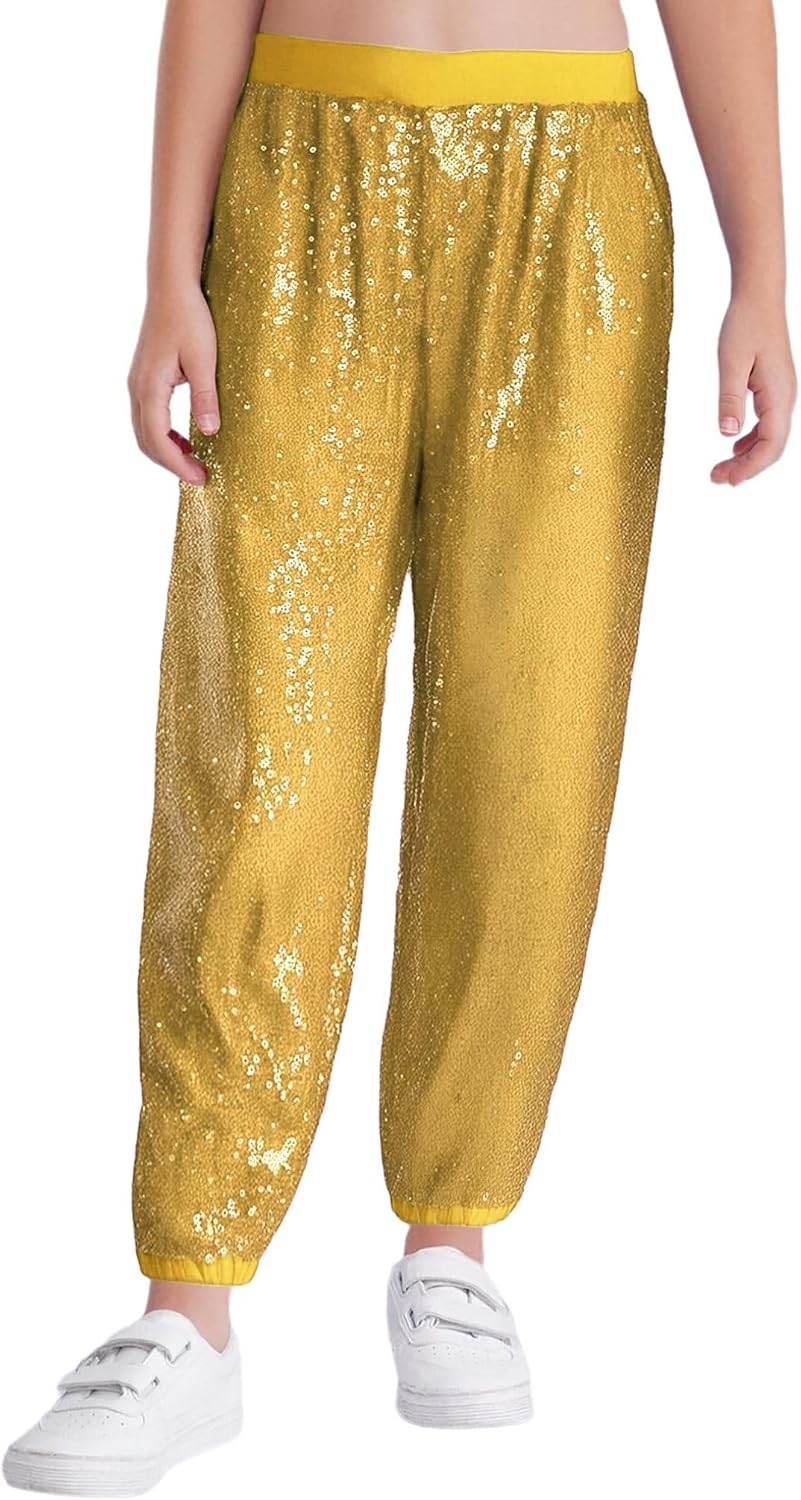 Hularka Kids Girls Sequins Modern Hip Hop Jazz Street Dance Harem Pants Performance Bloomers Sweatpants Trousers
