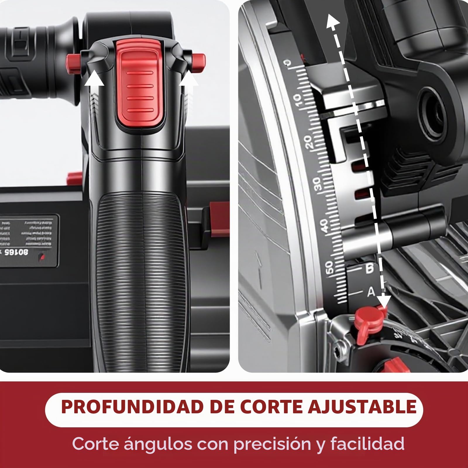 Sierra Circular 1200W con Guia de Corte, Sierras Inmersión de Mano 5000RPM, Profundidad de Corte 57mm(90°), 42mm(45°), Hoja de Sierra 165mm(40T), para Cortar Madera