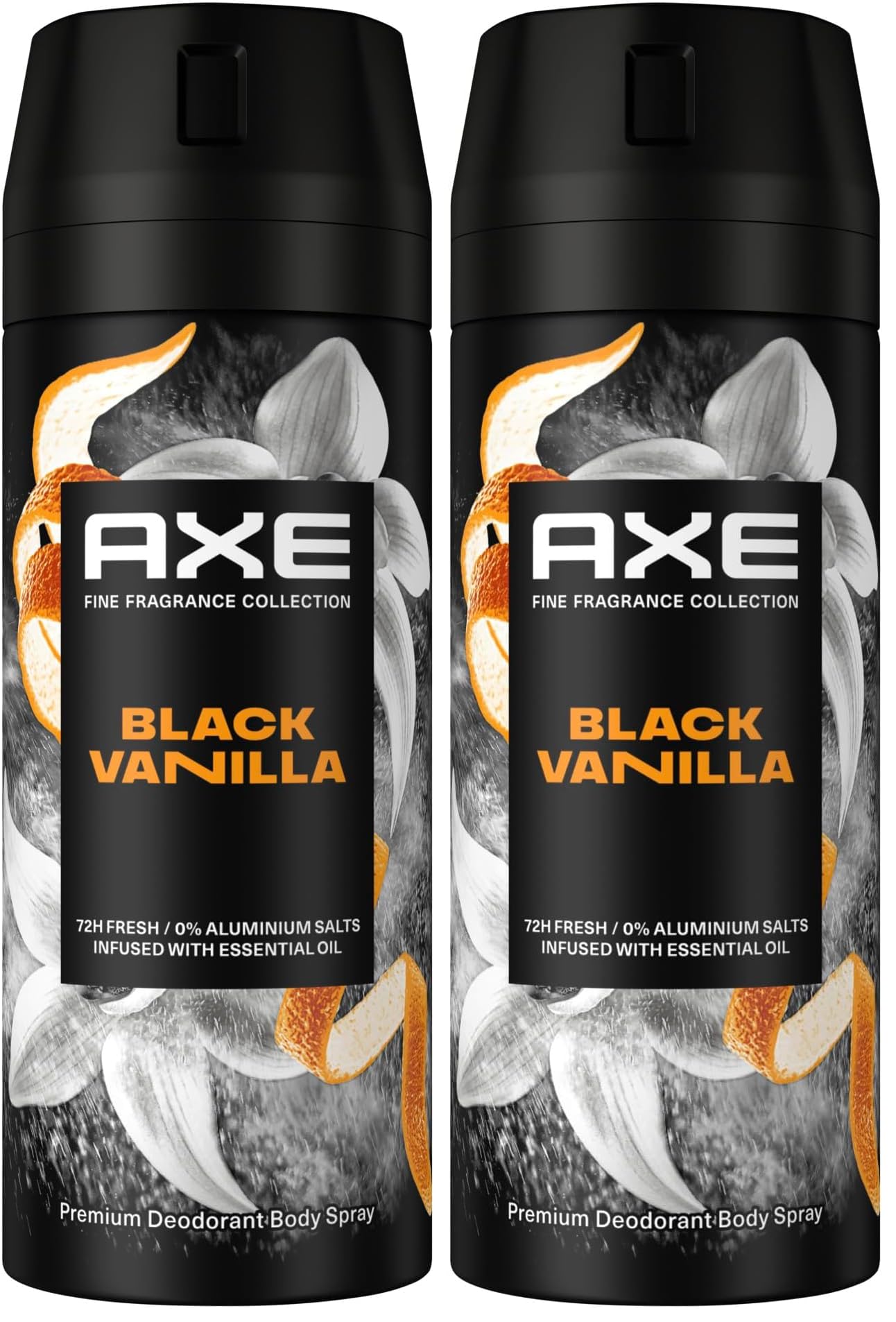 Axe Fine Fragrance Collection Premium Bodyspray Black Vanilla Deo ohne Aluminium für 72 Stunden Frische 150 ml (Packung mit 2) Kosmetik