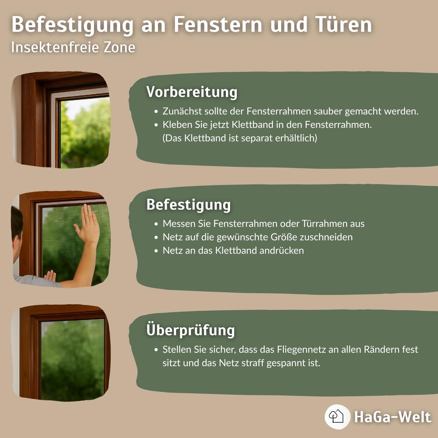 HaGa Fliegengitter 150cm Breite x 10m Länge – Insektenschutz Fenster – Reißfest, UV-beständig, Zuschneidbar 100% PES – Moskitonetz & Mückenschutz – Fliegennetz