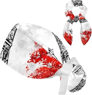 FVQL Set of 2 Bouffant Caps with Hairband Surgical Caps Scrub Cap, Paris Eiffel Tower Painting