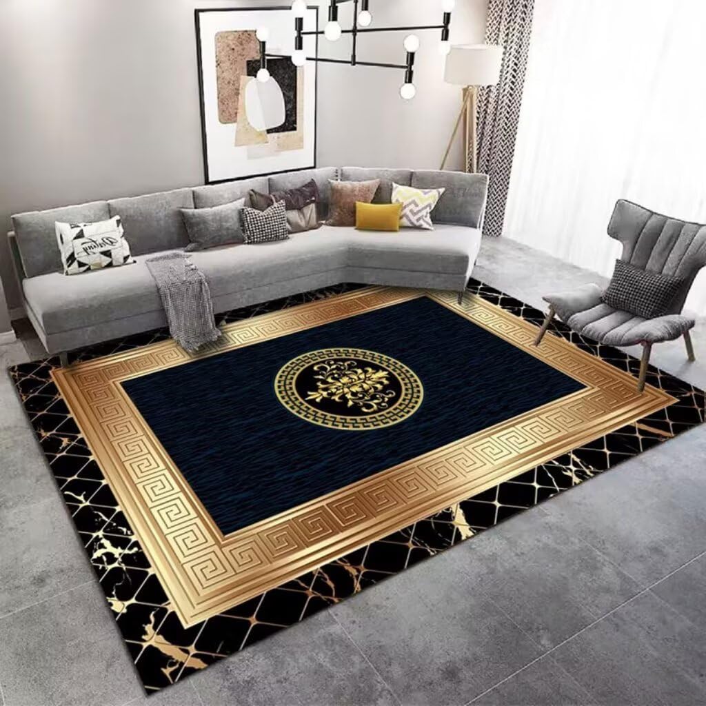 Tapis abstrait géométrique 300x400cm noir lavable pour salon