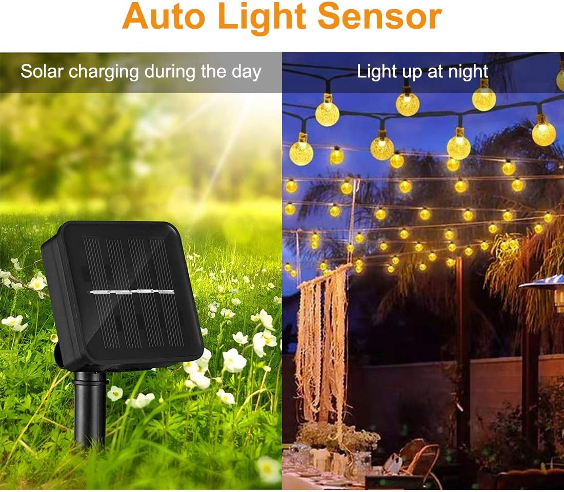 Cosumina Outdoors Globe Solar String Lights 23ft 50 LED Outdoor Bulb String Lights,Waterproof 8 Modes Solar Patio Lights for Patio, Garden, Gazebo, Yard