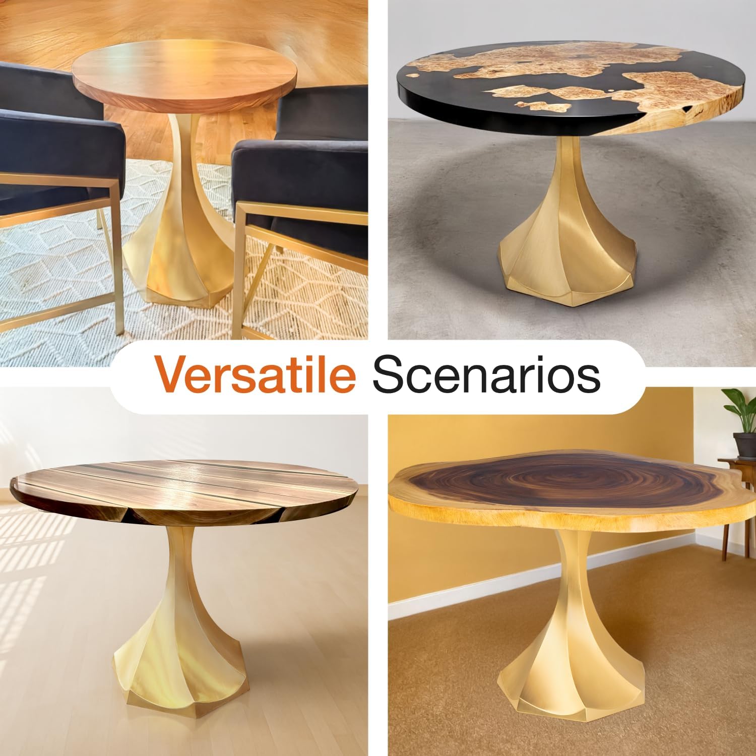 Metal Dining Table Base 28" H 311 Lithe – Gold Steel Furniture Legs for Round Tabletops, Heavy Duty 1000 lbs Capacity, Modern Design Table Base Only for Dining Room or Office, 21.7x21.3x28.5 inch