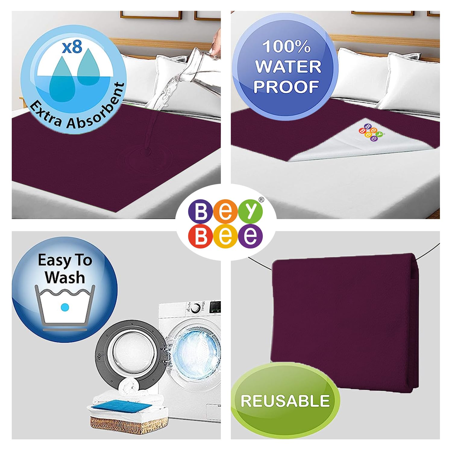 Bey Bee Cotton Dry Sheet for Adults and Elderly Patients (Plum, 100 X140 cm) Combo Pack of 2 - Image 3 thumbnail