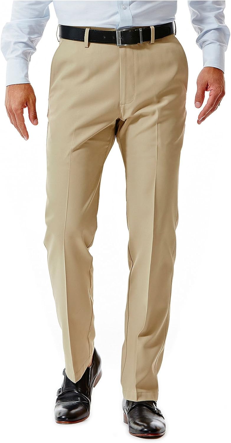 Haggar Uomo Pantalone Performance Micro Stria - Vestibilità Dritta, Colore Grigio Medio, Taglia 32x30, Tessuto No-stiro