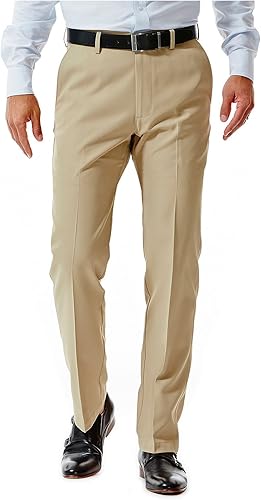 Haggar Performance pantalón de vestir sin pliegues, corte recto, de gabardina, color liso, para hombre