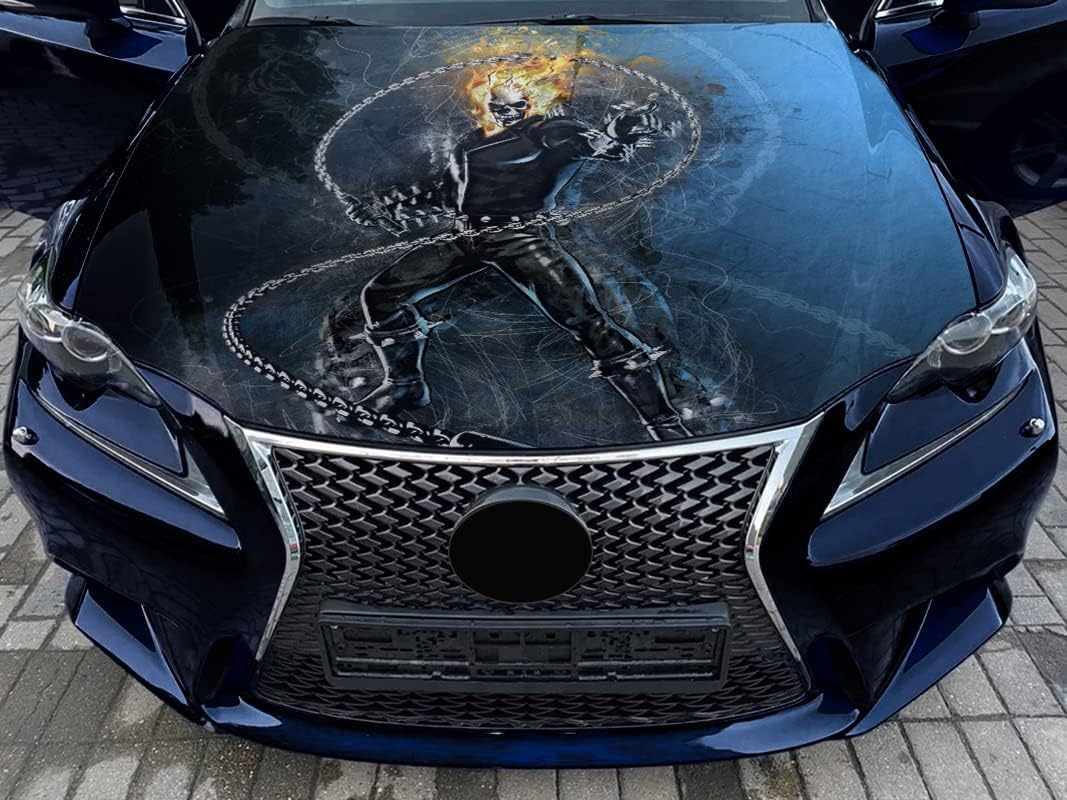 Car Hood Wrap Fire Skull Vinyl Decal Full Color Graphics Rider Sticker 34"x55" (86cm x 140cm)
