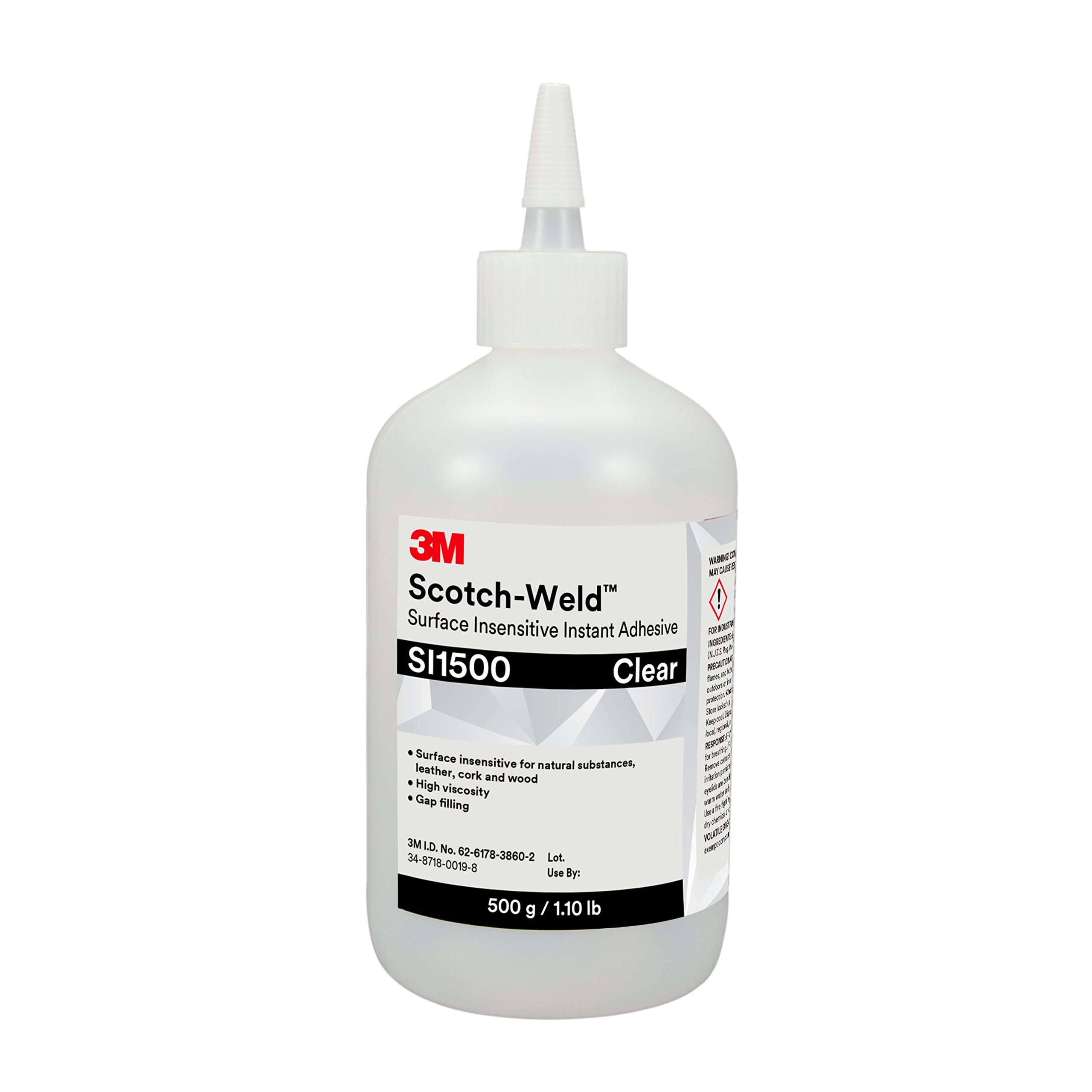 3M Scotch-Weld Adhesivo instantáneo insensible a la superficie SI1500, transparente, botella de 500 gramos (500.09 g), 1 por caja