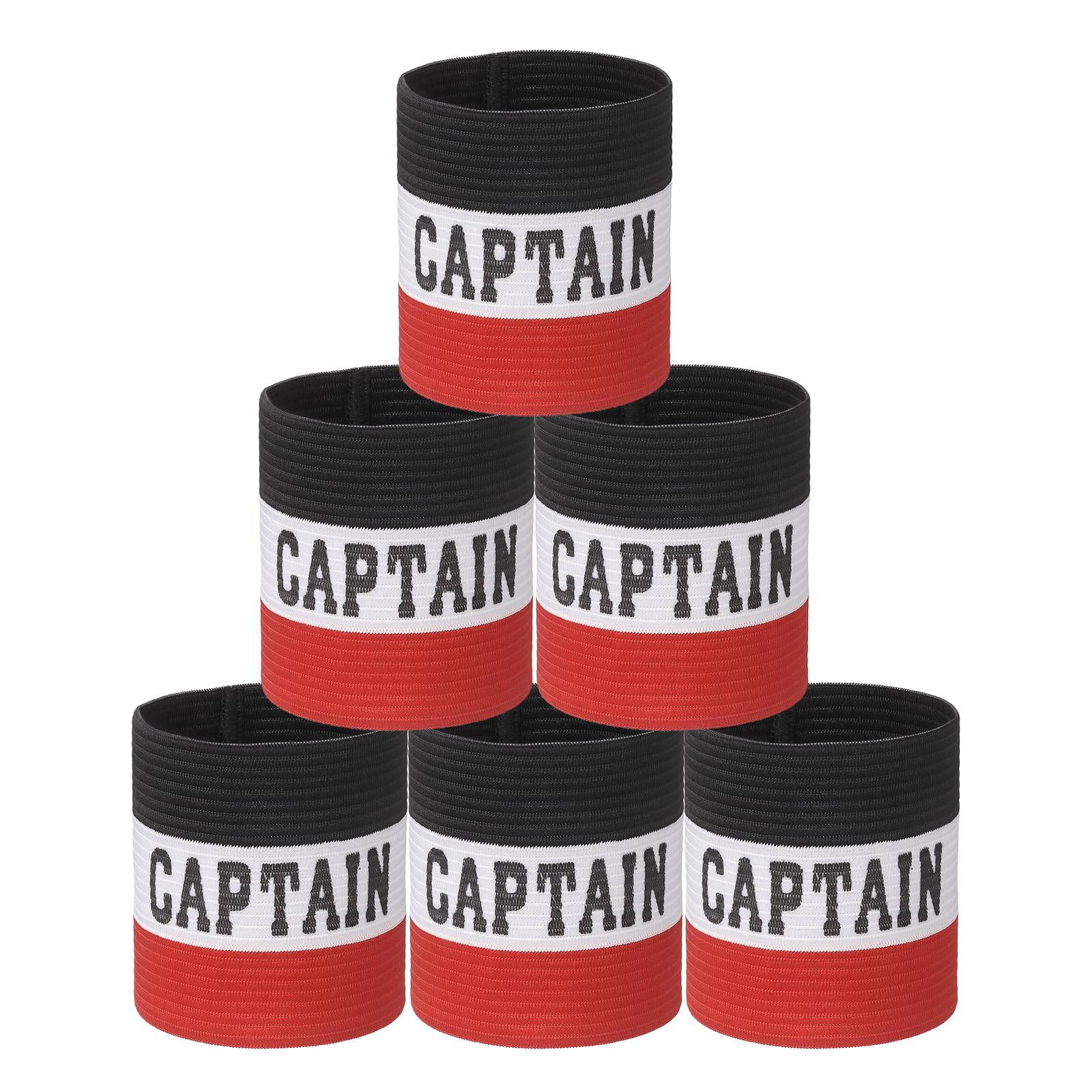 YELARXI Captain Armbands, Soccer Captain Armband Elastic Adjustable Leader Band Team Sport Bands, 6Pcs & Black White Red & 21cm - Fit for (Adult Youth Football/Basketball/Rugby Training)