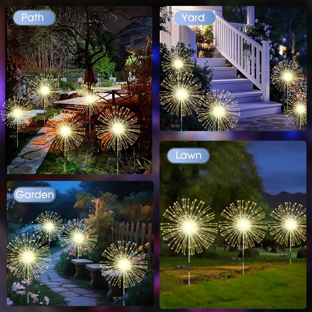 HPUFKOT Solar Garden Lights Outdoor,Waterproof Garden, 2PC 200 LED Twinkling Firework Lights Decorative with 8 Modes,Decor for Yard Patio Pathway Lawn for Yard Outside Fairy Decorative