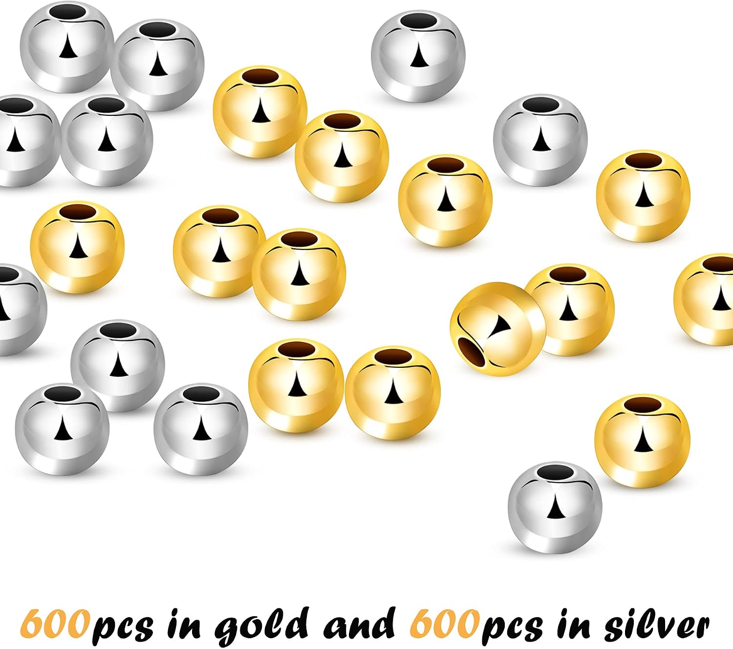 1200Pcs 4mm Round Spacer Beads - Smooth Loose Ball for DIY Bracelet Jewelry Making Craft Silver & Gold, Silver, Gold, 4 mm - Image 4
