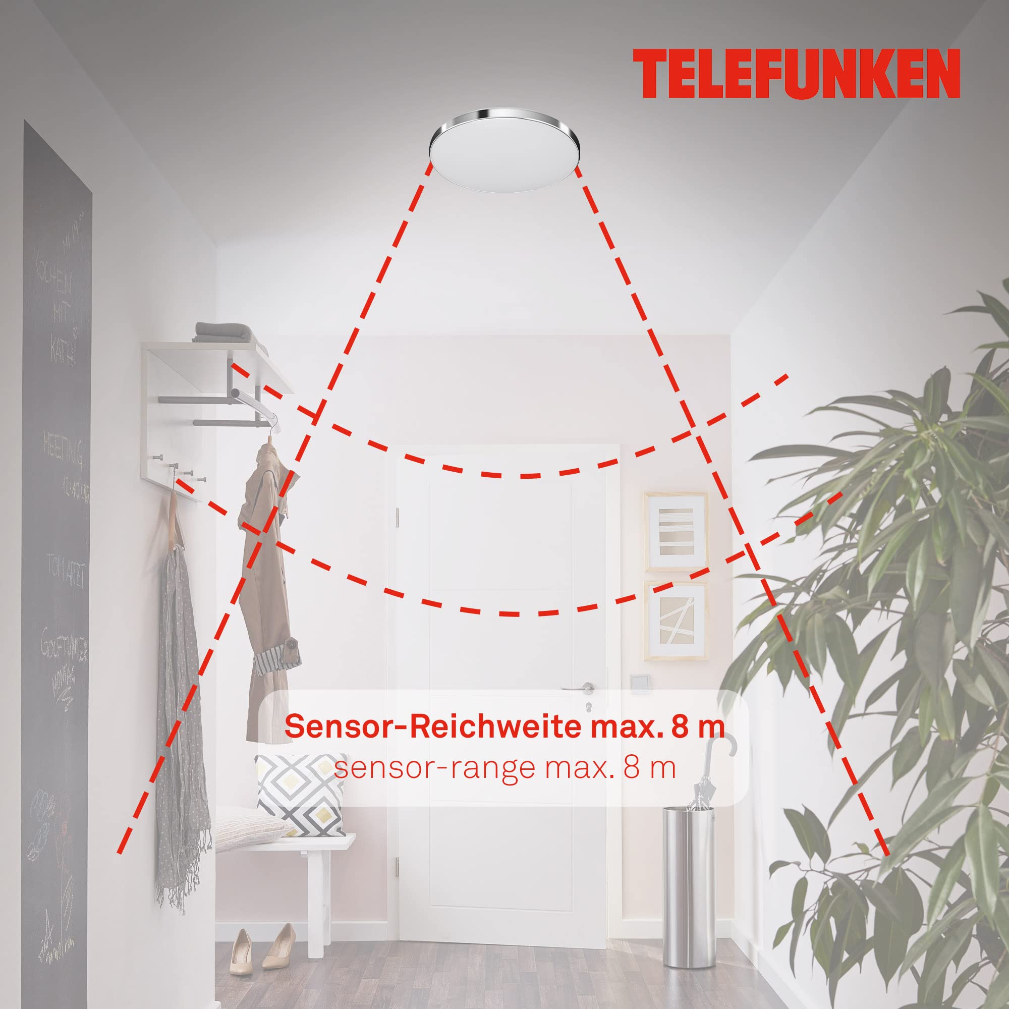 Telefunken - Lampa sufitowa LED, z czujnikiem ruchu, lampa sufitowa z czujnikiem światła dziennego, neutralna biała barwa światła, funkcja światła ciągłego, 16 W, 1500 lumenów, biała/chrom, Ø 29 cm