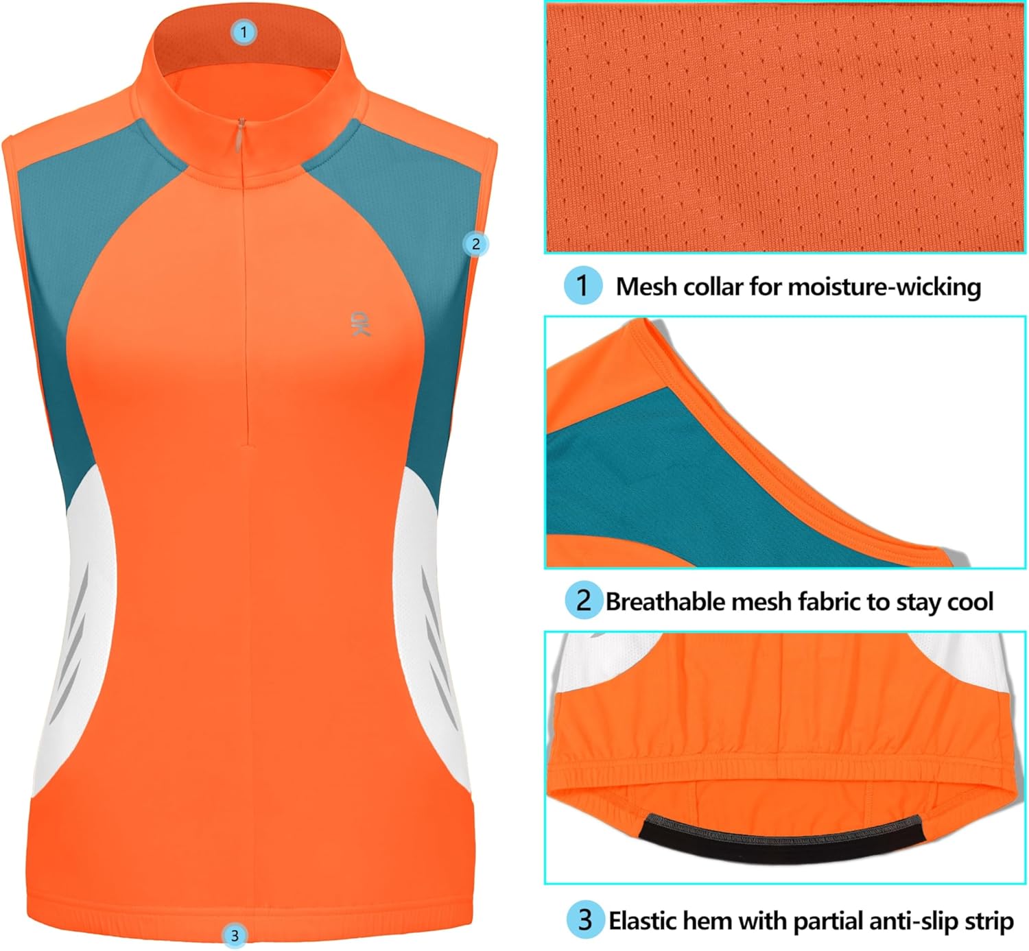 Little Donkey Andy Women's Half Zip Breathable Cycling Vests Reflective Sleeveless Jerseys Shirts Golf 4 Rear Pockets - Image 6