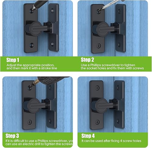 Miniatura 7 de Herrajes para cerradura de puerta de granero, pestillos de compuerta de seguridad resistente de 90 grados, cerradura de pestillo de perno abatible,