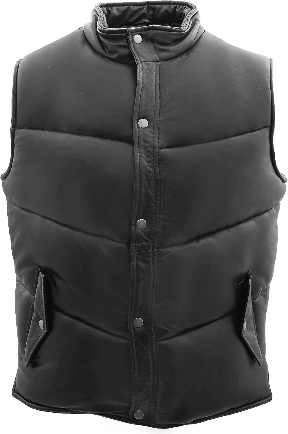 Mens Real Leather Puffer Body Warmer Sleeveless Casual Gilet Leon