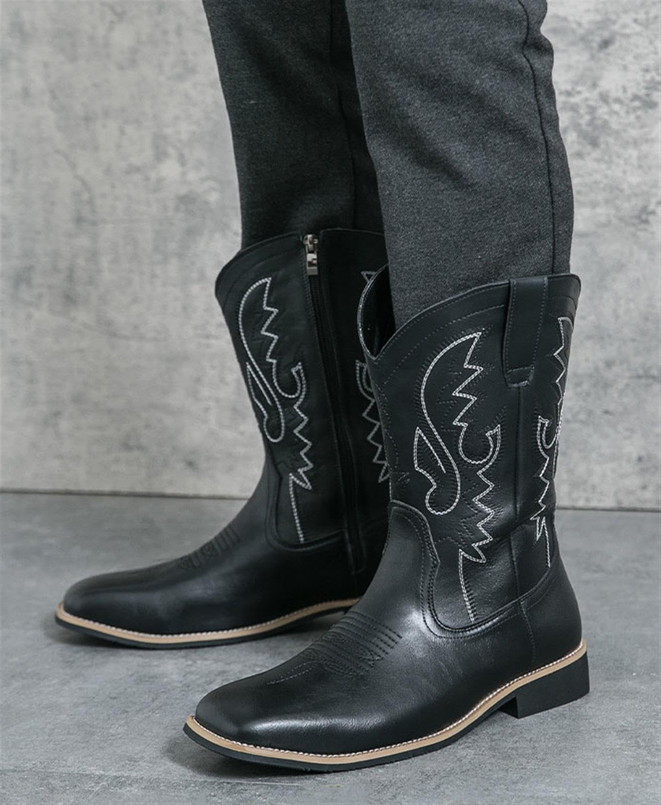 Stivali da Cowboy Classici da Uomo Slip-On con Ricamo Stivali da Lavoro Country di Media Altezza