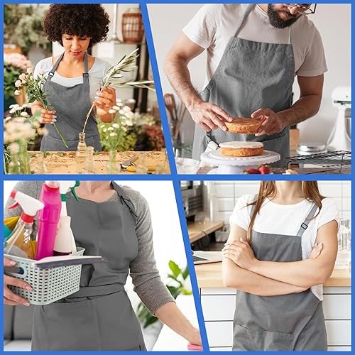 Miniatura 7 de Paquete de 4 delantales de chef, delantal ajustable con 2 bolsillos, delantal personalizado unisex para cocinar, cocina, restaurante