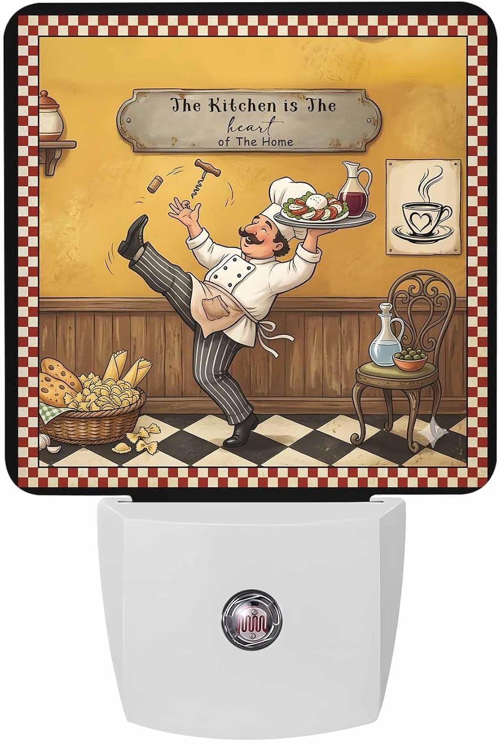 Retro Cartoon Chef Night Lights Plug-in, Vintage Food Farmhouse Rustic Classic Kitchen LED Nightlight with Auto Dusk-to-Dawn Sensor Cool White Light& Ultra Low Power for Bedroom/Bathroom/Hallway