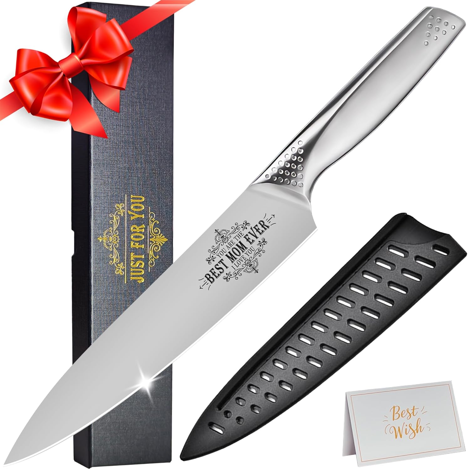 Christmas Day Gifts for Mom from Son Daughter - Best Mom Ever Engraved 8 inch Kitchen Knife -