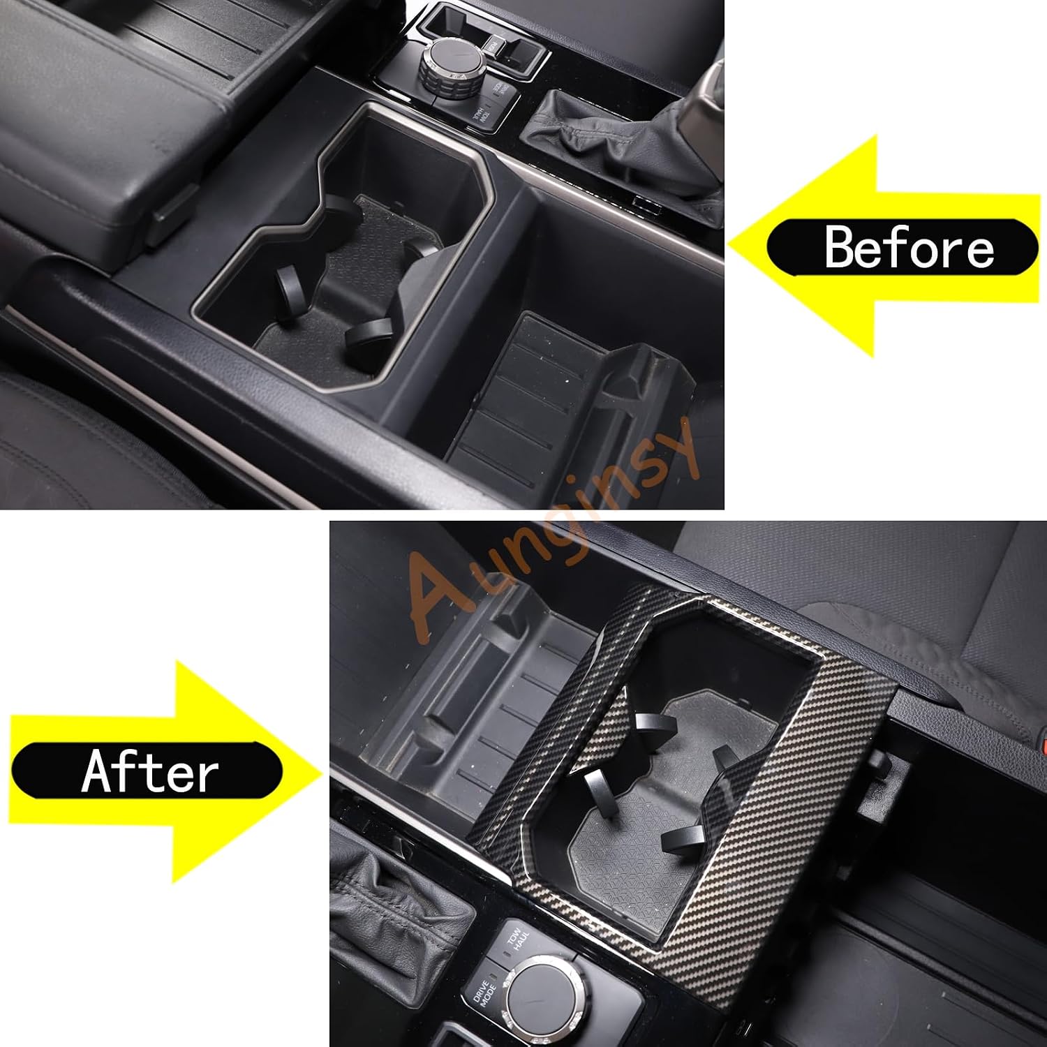 Aunginsy Front Seat Central Armrest Cup Holder Cup Frame Trim Cover Compatible with Toyota Tundra/Sequoia 2022-2025 Car Center Console Armrest Box Cupholder Panel Decorative Sticker ABS Accessories