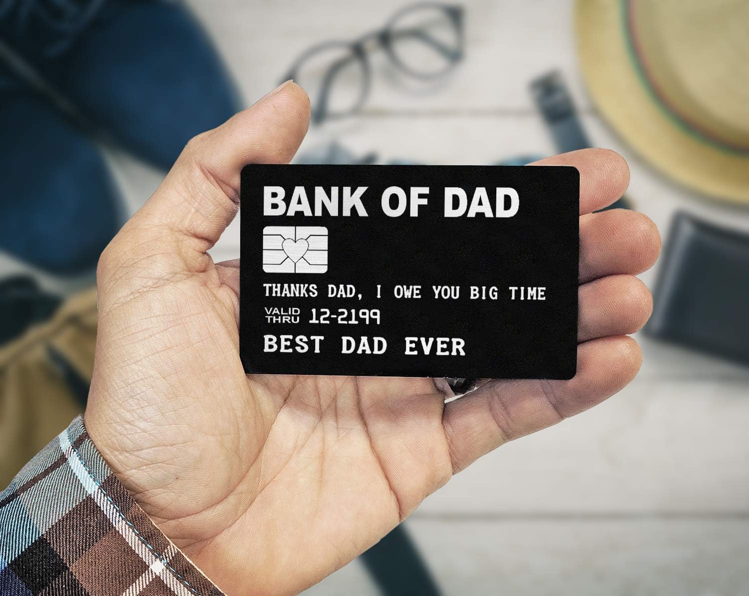Amberstone Gifts for Dad, Premium RFID Blocking Credit Card Wallet + Funny “Bank of Dad” Card – Great Gift for Dad, Unique Dad Gifts, Practical and Sentimental – Guaranteed to Make Him Smile