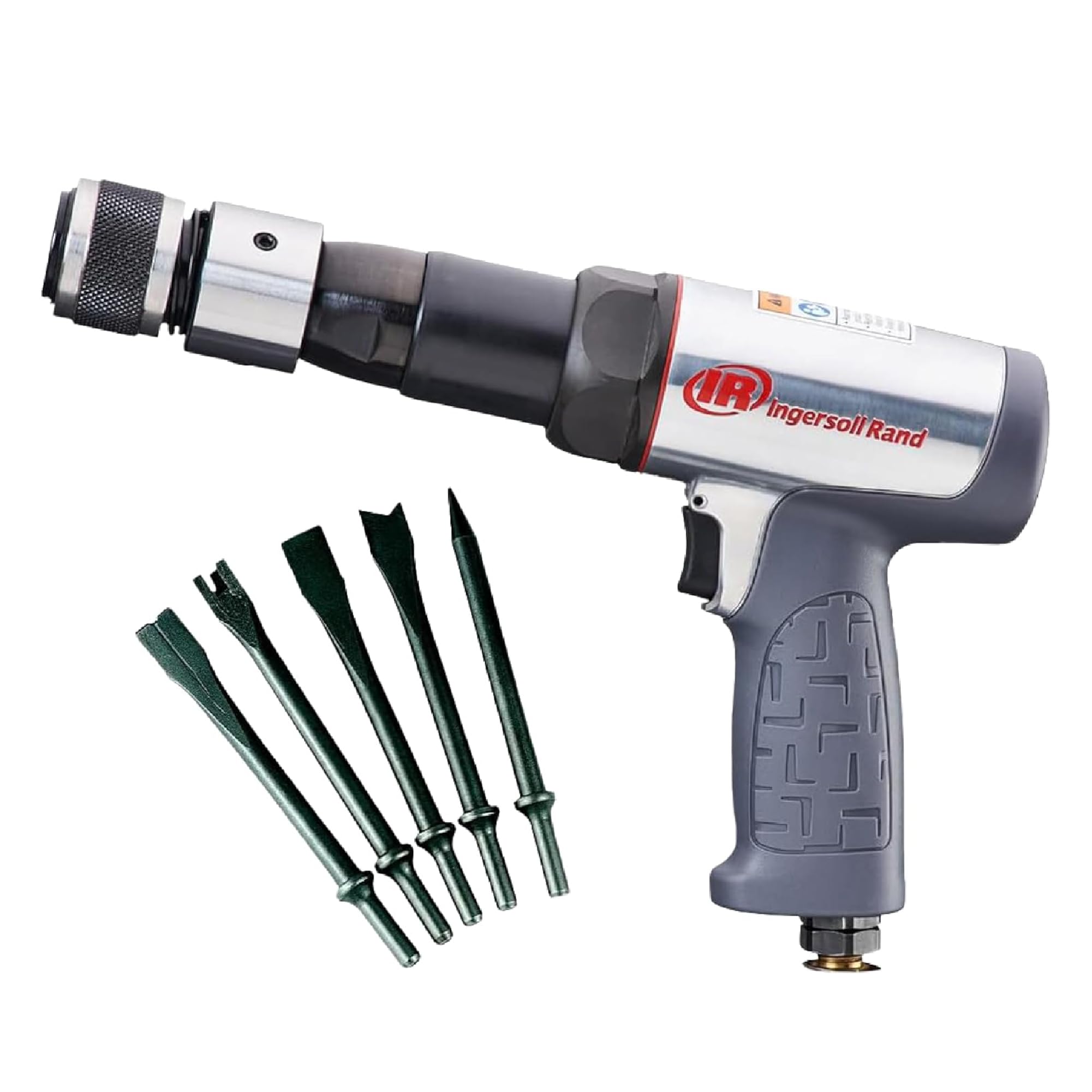Ingersoll Rand119MAXK Vibration Reduced Long-Barrel Air Hammer 5-Piece Chisel Set, 2,530 BPM, 3-1/2" Stroke, Round Shank