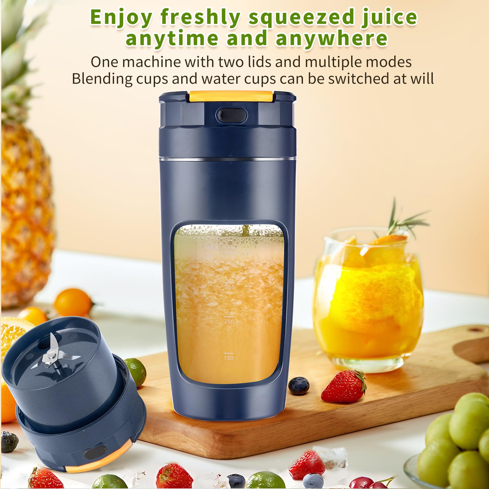 Vaso portátil de gran capacidad, 600 ml, licuadora de tamaño personal de viaje para batidos y batidos. Mini licuadora recargable por USB, taza de jugo portátil, taza de licuadora de alta potencia de